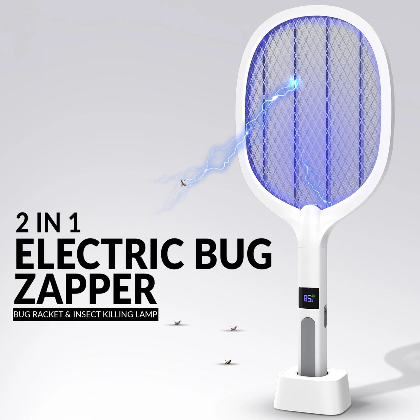2-in-1 Electric Mosquito Swatter Mosquito Killer USB Rechargeable Angle Adjustable Electric Bug Zapper Fly Bat Insect Swatter