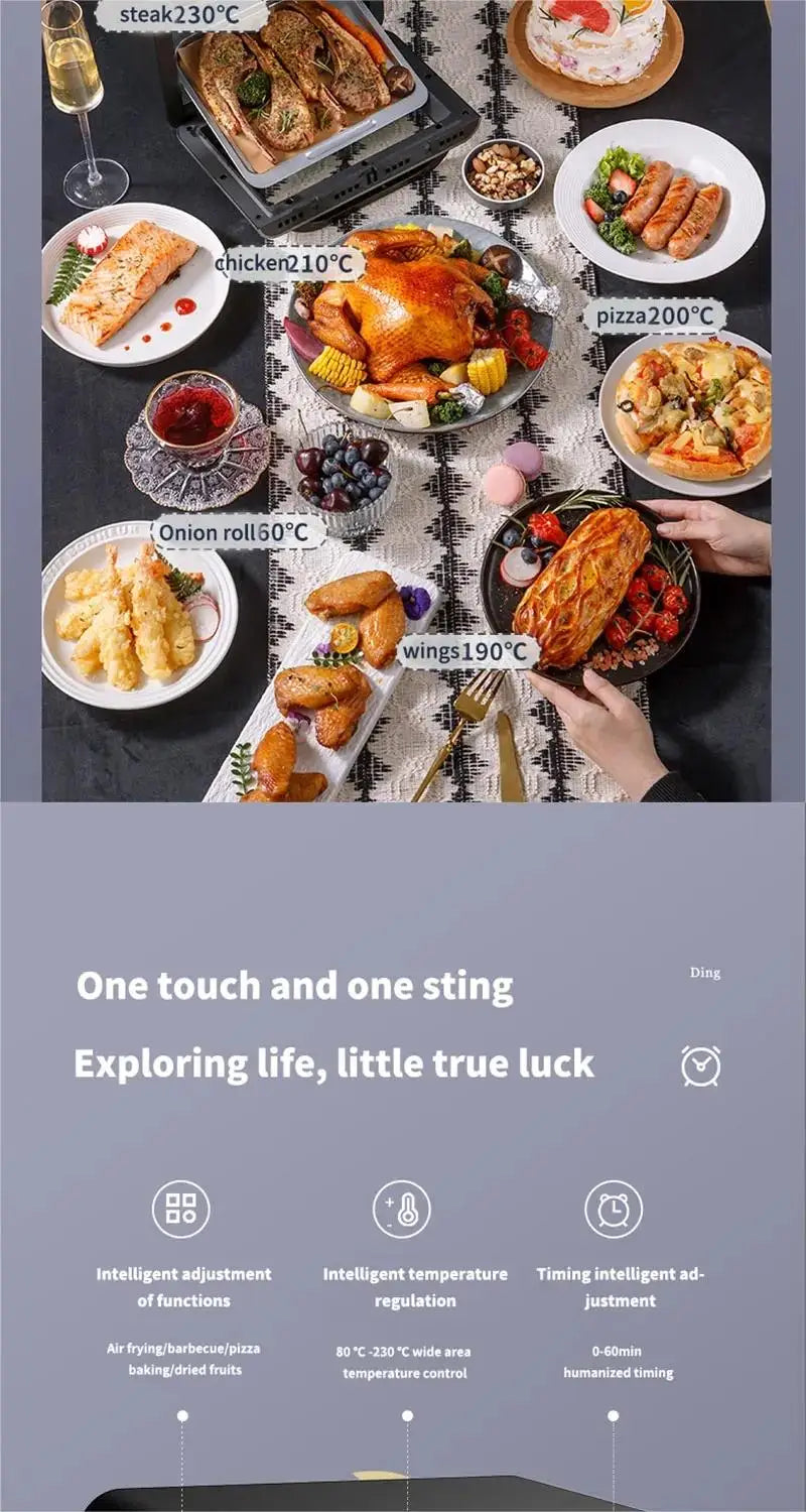 10L Large Capacity Electric Air Fryers Oil-free Automatic Household Kitchen 360 ° Baking Convection Oven Deep Fryer without Oil