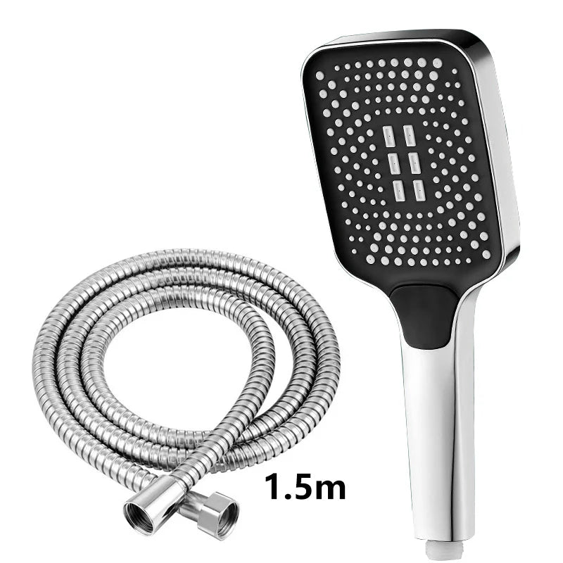 Square Button Adjustable Shower Head Silver Booster Shower Head Thickened Water Outlet Shower Head Set
