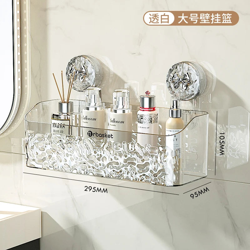Large Capacity Light Luxury Style Glacier Pattern Suction Cup Shelf with Strong Load-bearing For Home Bathroom