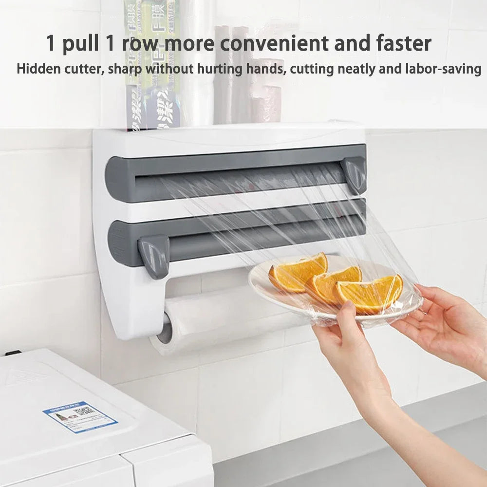 4/6-in-1 Plastic Wrap Tissue Dispenser with Cutter, Refrigerator Magnetic Tissue Holder