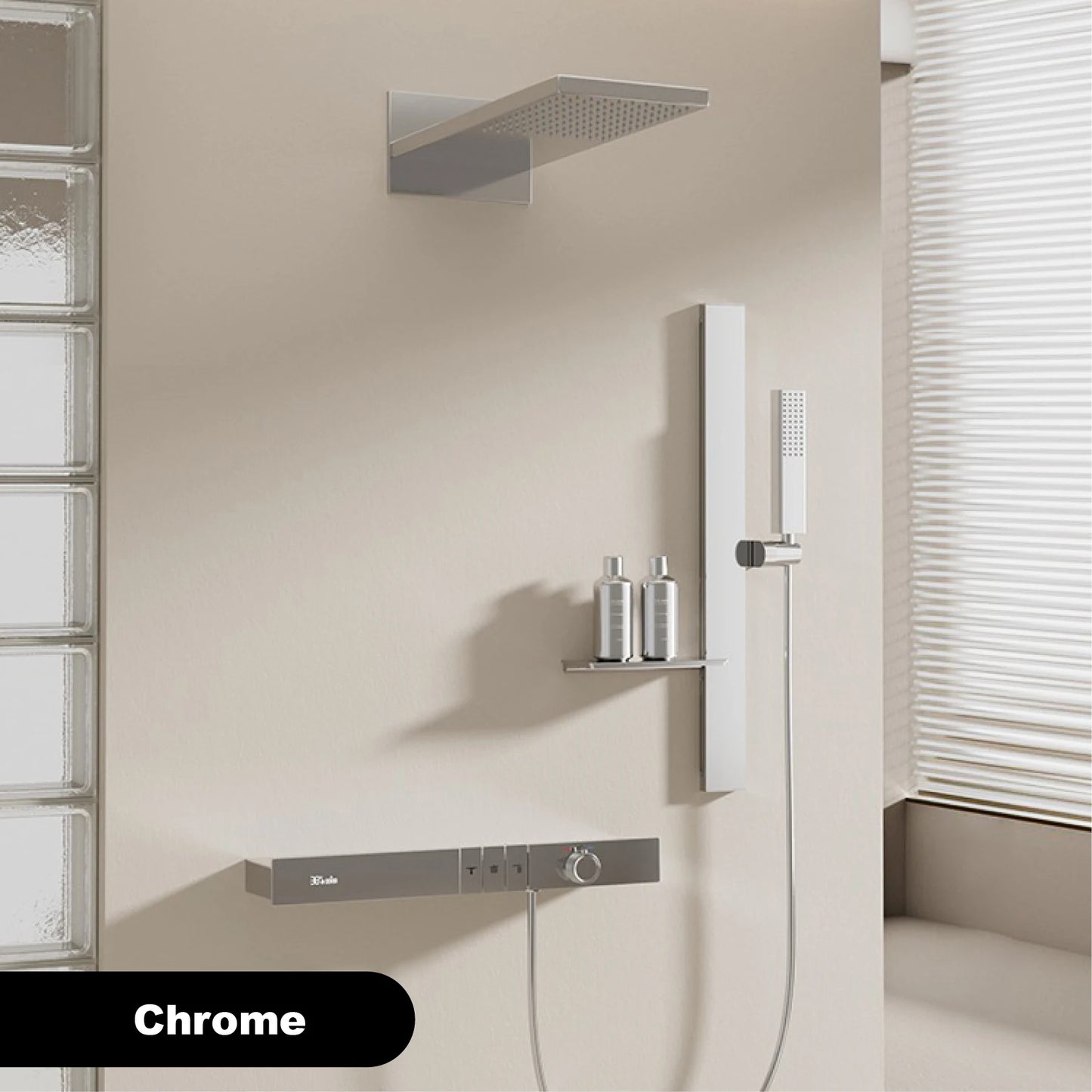 Luxury Ceiling Thermostatic Shower System Black Brass 3 Function Built In Wall Cold Hot Water Waterfall Outlet Bathroom Faucet