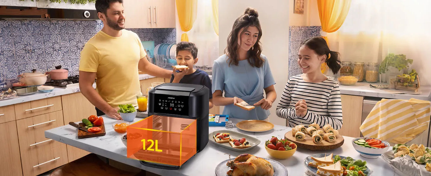 Aigostar Owen 12 Litre Air Fryer Multifunction 1700W LED Touch Screen 8 Preset Modes Includes 7 Accessories Rotary System BPA FR