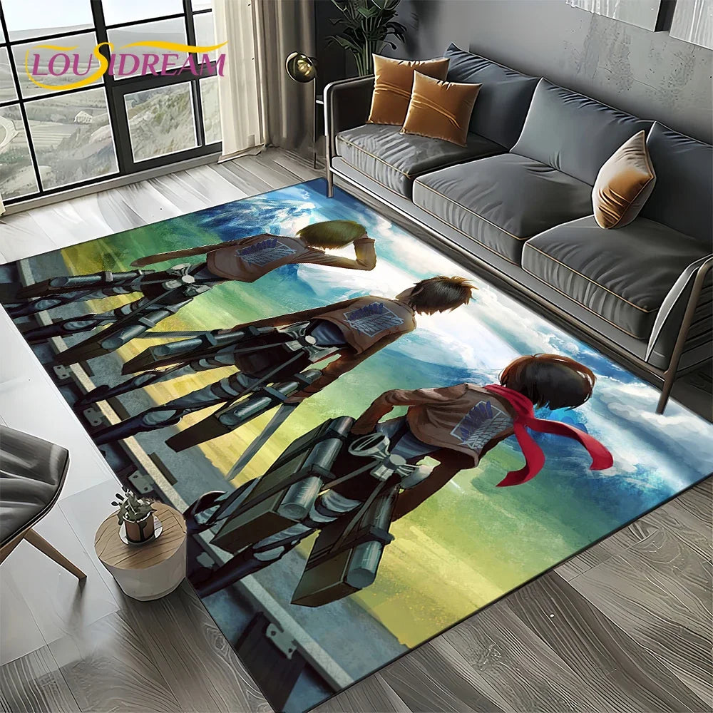 2025 Attack on Titan Eren Anime Cartoon Carpet Rug for Bedroom Living Room Home Sofa Decoration,kids Play Decor Floor Mat Gift