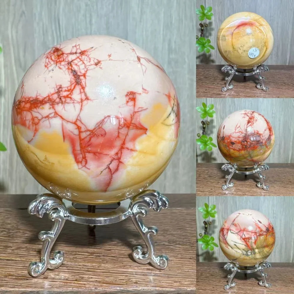 Natural Mookaite Geode Crystal Sphere – Unique Décor Raw cracked stone design with stand. Perfect for home décor, Reiki energy, and meaningful gift ideas.