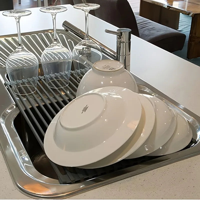 Folding Dish Drying Rack Sink Draining Shelf Vegetable Fruit Washing Stand Cutlery Storage Holder Kitchen Organization Accessory