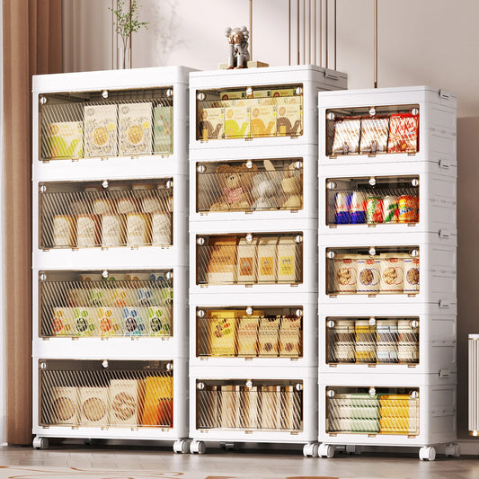 1/2/3/4/5 Layer Folding Storage Cabinet Storages Cabinet Waterproof Dustproof With Swivel Wheel Kitchen Bedroom Living Room