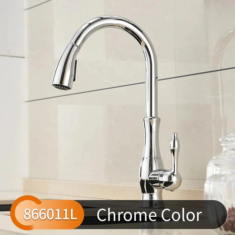 Gold Kitchen Faucets Silver Single Handle Pull Out Kitchen Tap Single Hole Handle Swivel Degree Water Mixer Tap Mixer Tap 866011