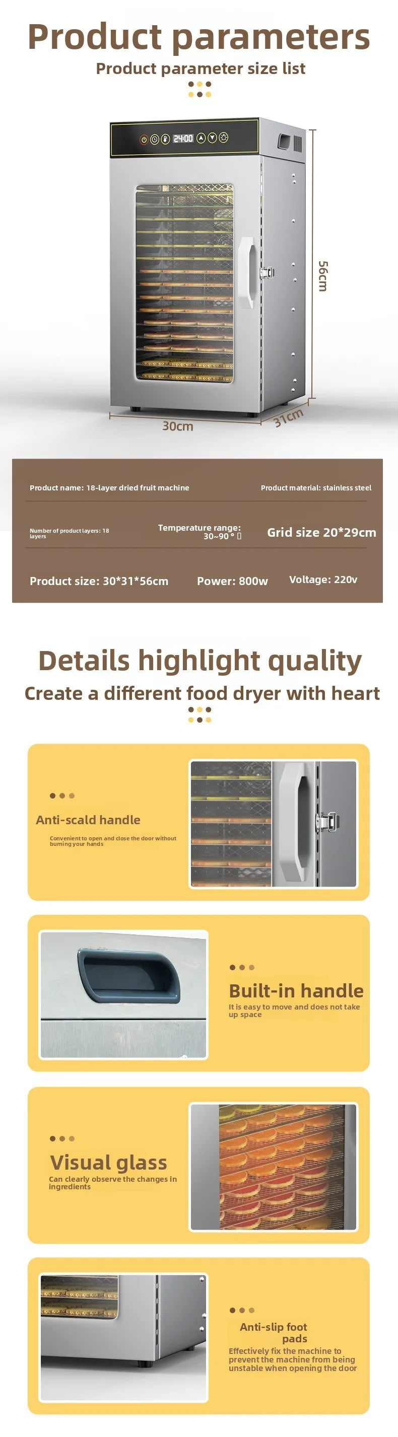 Premium 18-Tier Stainless Steel Food Dehydrator Commercial & Home Use, Adjustable Energy-Efficient Drying for Fruits/Meat/Herbs