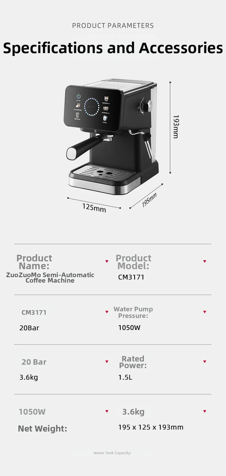 20Bar Espresso Machine – Dual Brew Hot & Cold Features smart touchscreen, milk frother, fast heating, and energy-saving design. Ideal for home baristas to craft café-quality drinks.