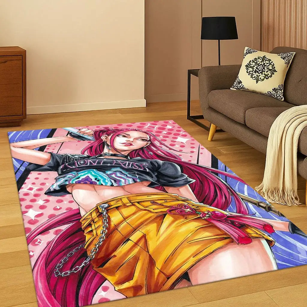 Kpop Demon Hunters Rumi Mira Zoey Music Cartoon Carpet Rug for Bedroom Living Room Sofa Home Decor,Non-slip Floor Mat Gift
