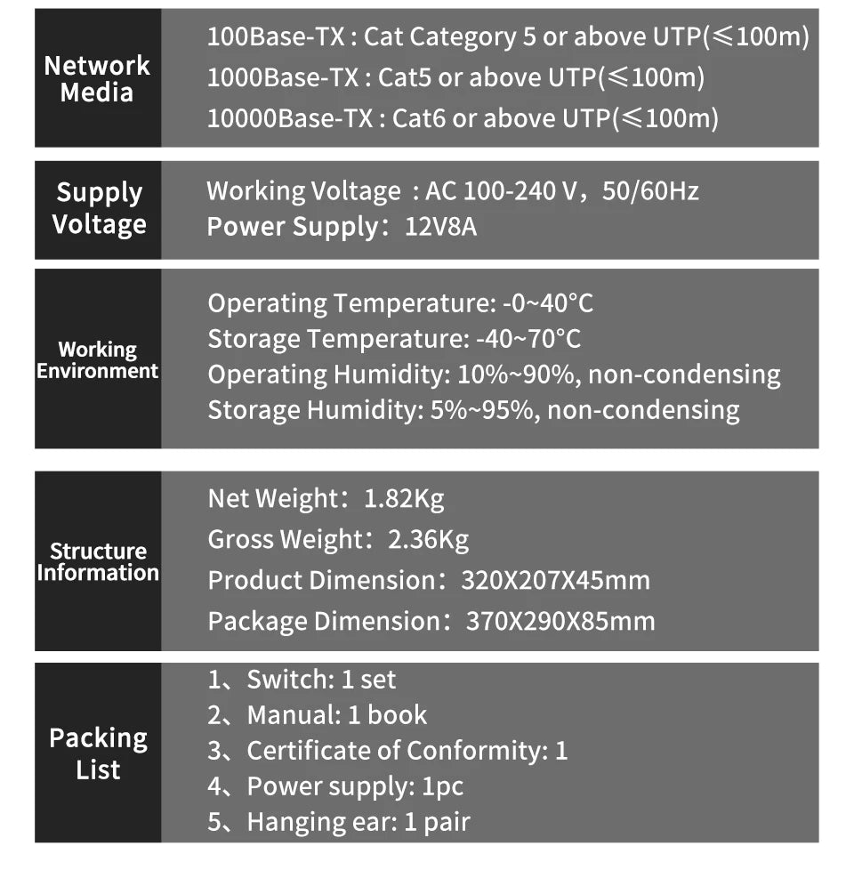 GoodTop 8 Port 10Gb Web Managed Ethernet Switch 10G Network Switch Homelab Network Hub Internet Splitter LACP/VLAN/DHCP Client