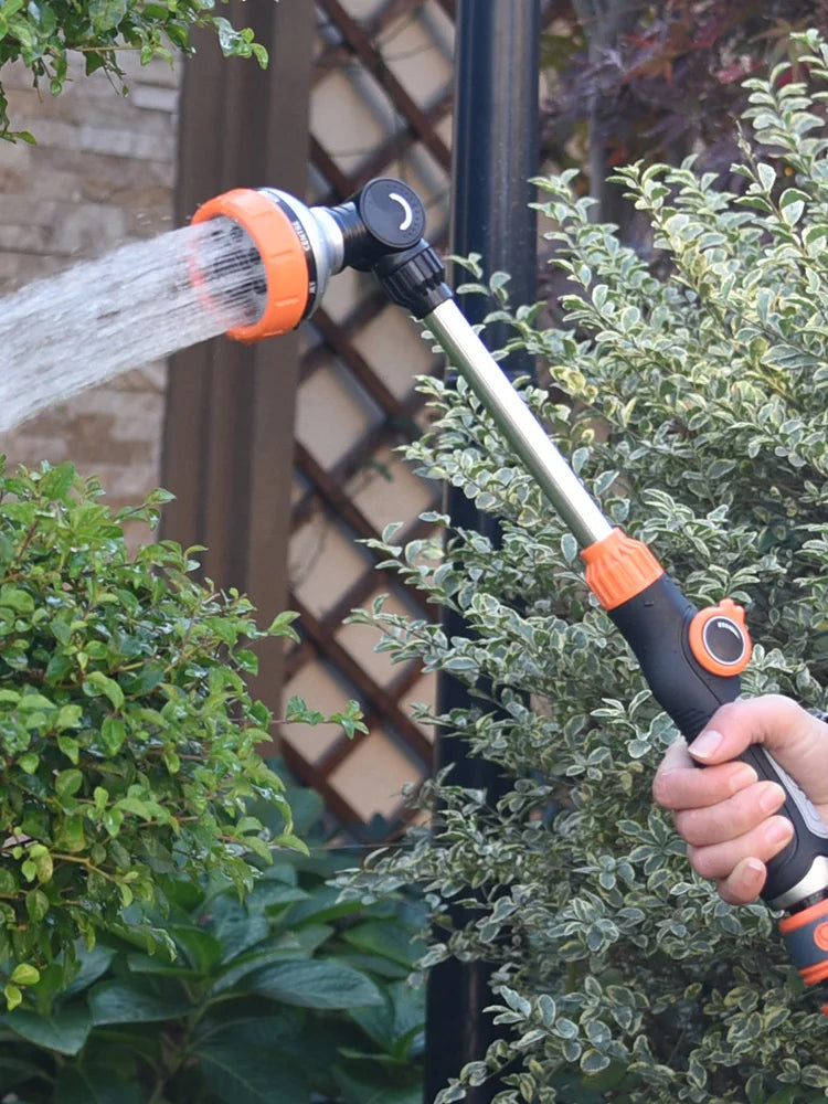 47cm Water Sprayer Nozzle Long Rod Garden Sprinkler with Adjustable Head 8 Spray Modes High Pressure Irrigation Hose Nozzle