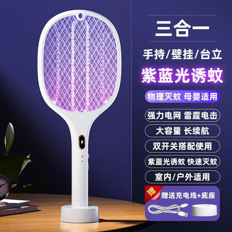 Multi Functional Bug Zapper Racket Usb Rechargeable Mosquito Killer Safe 3 In 1 Electric Mosquito Swatter Pest Control Supplies