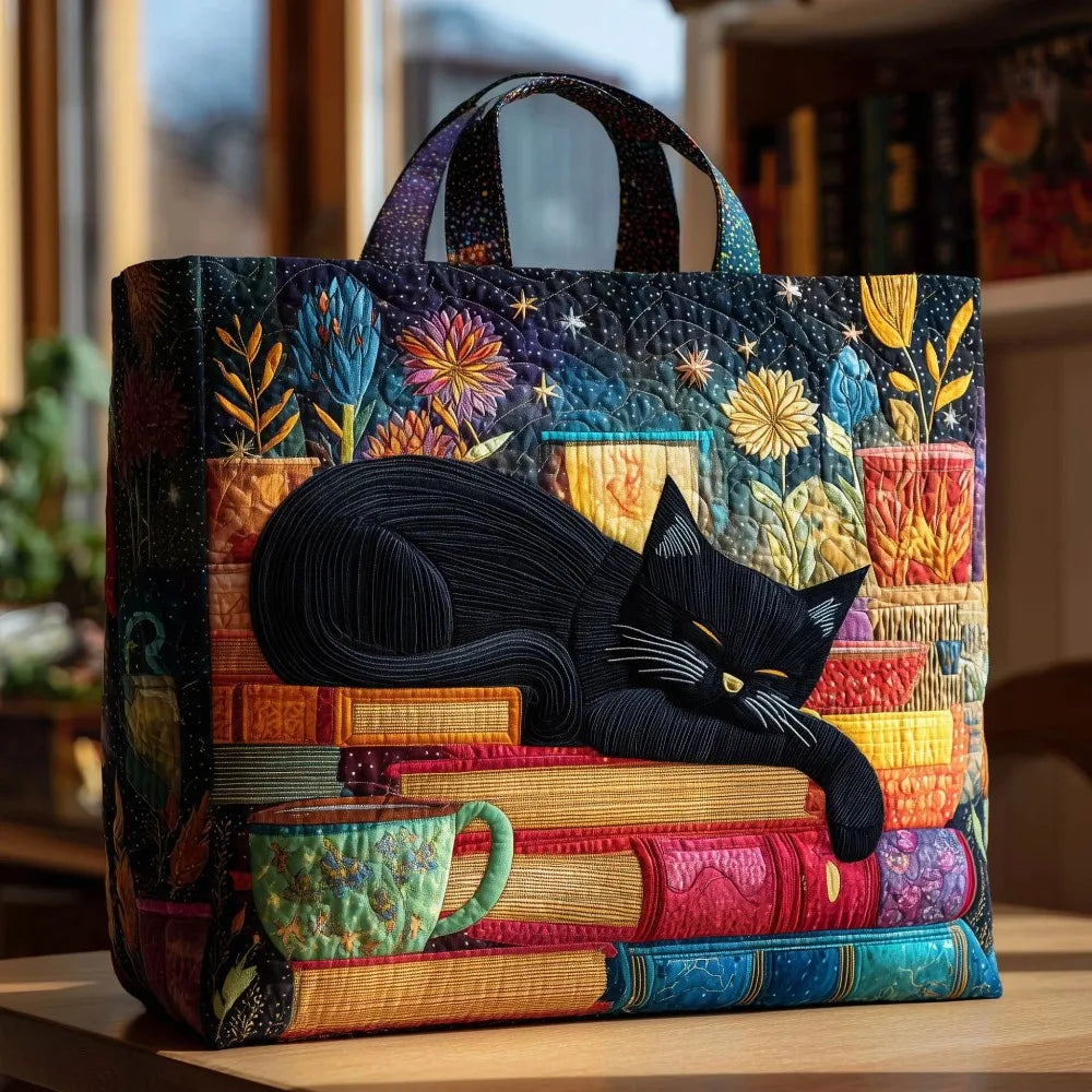 New Cat Pattern Quilted Tote Bag for Women Floral Print Large Capacity Shoulder Tote Bag Soft 3D Shoulder Bag Shopping Bag