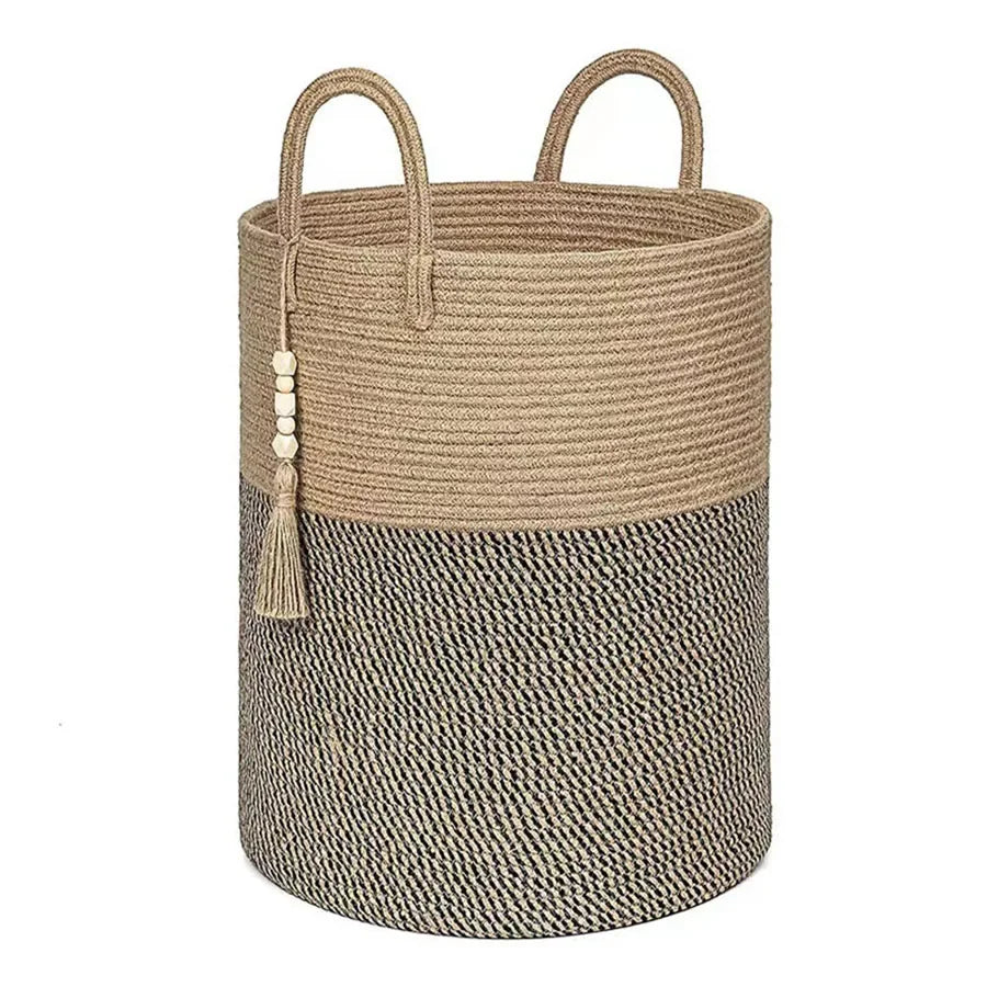Large Storage Basket Tall Woven Decorative Laundry Hamper with Handles Foldable Cotton Rope for Clothes Kids Toys Living Room