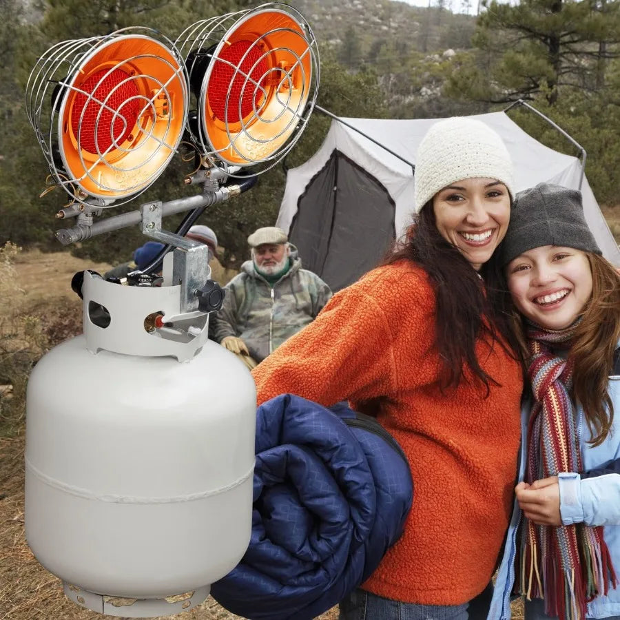 Infra-Red Tank Top Outdoor Heater for Propane Gas Tanks Double Burner 30 000 BTU Silver Camping and Patio Use