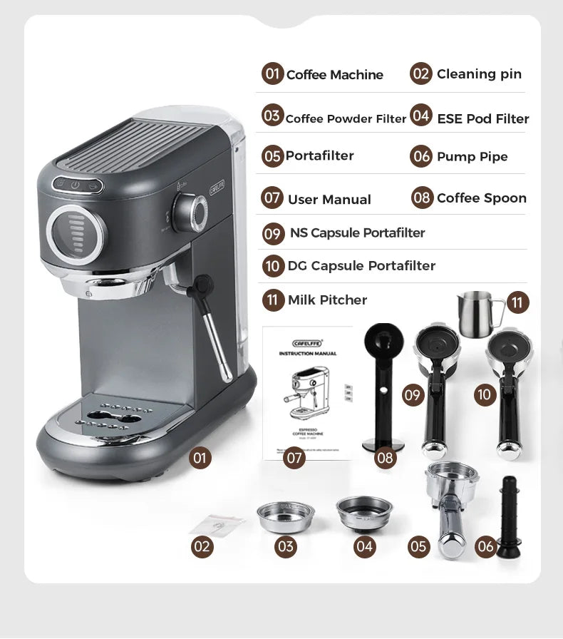 Cafelffe 4in1 Cappuccino Coffee Machine Dolce gusto Nes Capsule Espresso Maker ESE Pod Ground Gift for Lover,Dad,Mom Cafetera