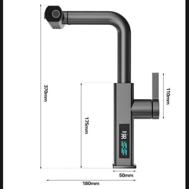 Waterfall Temperature Digital Display Pull Out Kitchen Faucet 3 Modes Stream Sprayer Hot Cold Water Sink Mixer Wash Tap