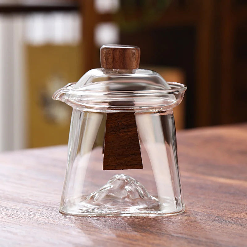 Bottom Mountain View Heat-resistant Glass Gaiwan Tea Tureen With Scald Proof Wood Chips Kung Fu Tea Set Tea Cup and Bowl Teaware