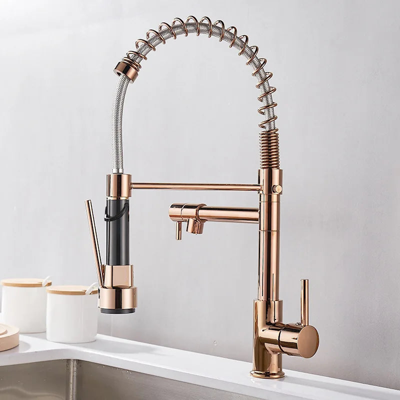 Brass kitchen sink faucet 360 degree rotating spring faucet Single handle cold and hot mixed water tap
