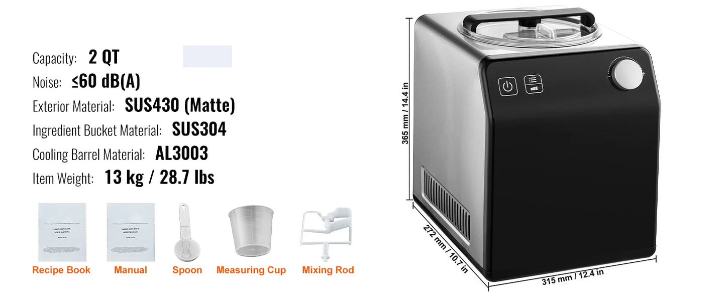 SucceBuy Upright Automatic Ice Cream Maker with Built-in Compressor 2 Quart No Pre-freezing Fruit Yogurt Machine 4 Modes