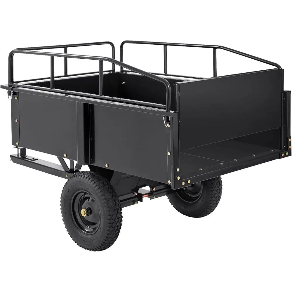 Sturdy Steel Dump Cart Trailer, 750 lbs Capacity, 15 Cubic Feet, Utility Yard Trailer with Removable Sides for Lawn Mowers and T
