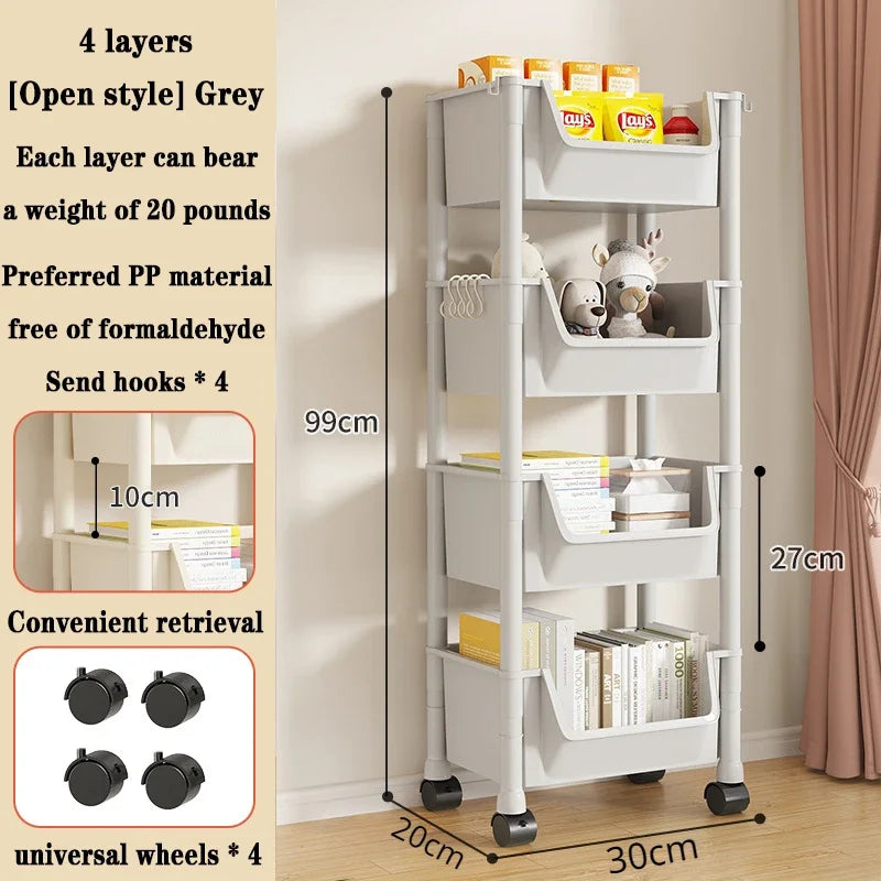 Multi-Tier Snacks Trolley Living Room Mobile Bookshelf with Wheels Bathroom Storage Shelf Kitchen Cabinet Plastic Cart Organizer