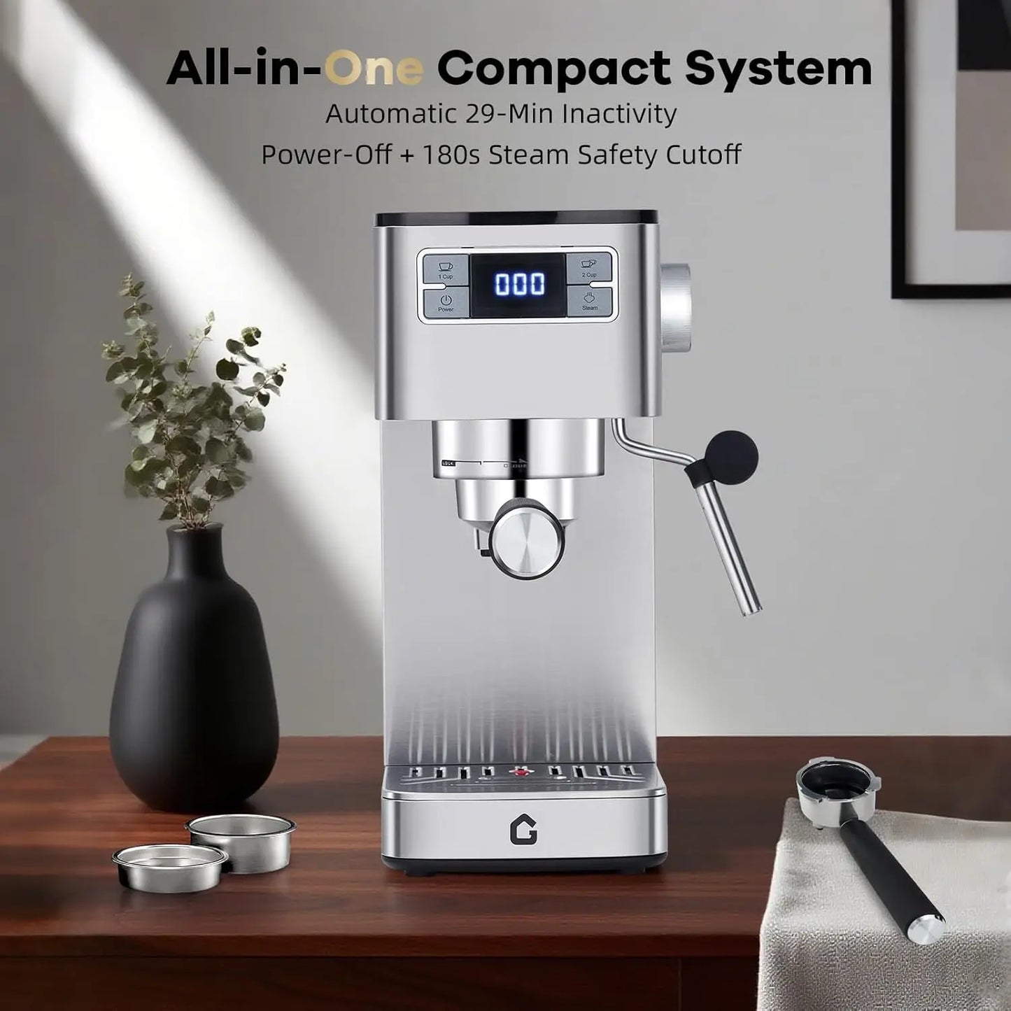 20 Bar Espresso Machine Stainless Steel With Steam Milk Frother Compact Home Barista Coffee Maker For Latte Cappuccino Moka