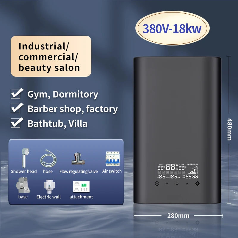 3 Phase 380V 24Kw Electric Tankless Water Heater Household Bath Instant Fast Heat Large Amount of Water For Shower Bathroom