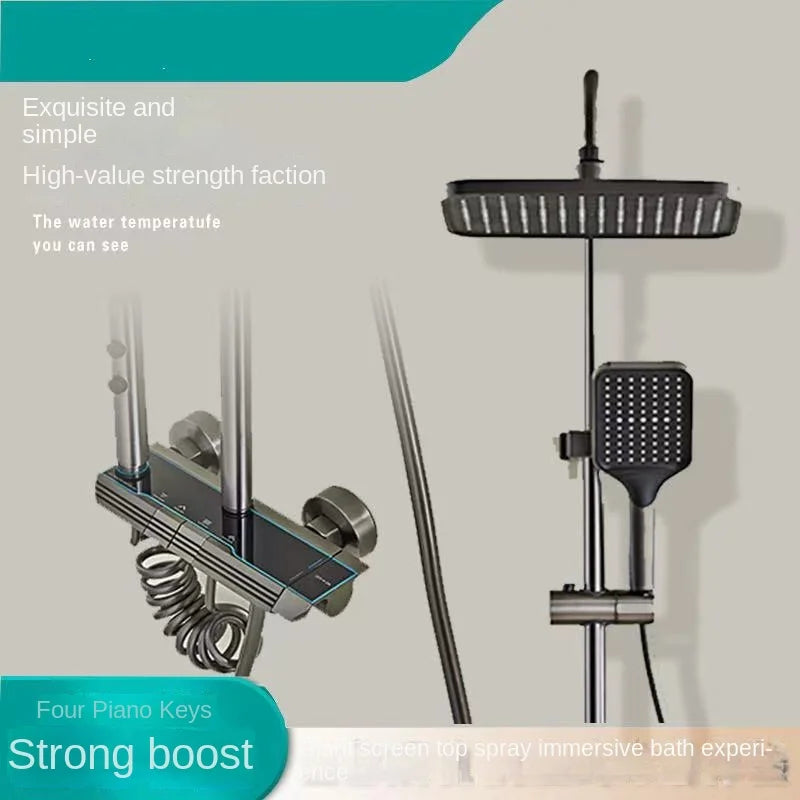 Space aluminum digital display shower head set, bathroom bathroom, shower, pressurized and thickened all copper shower