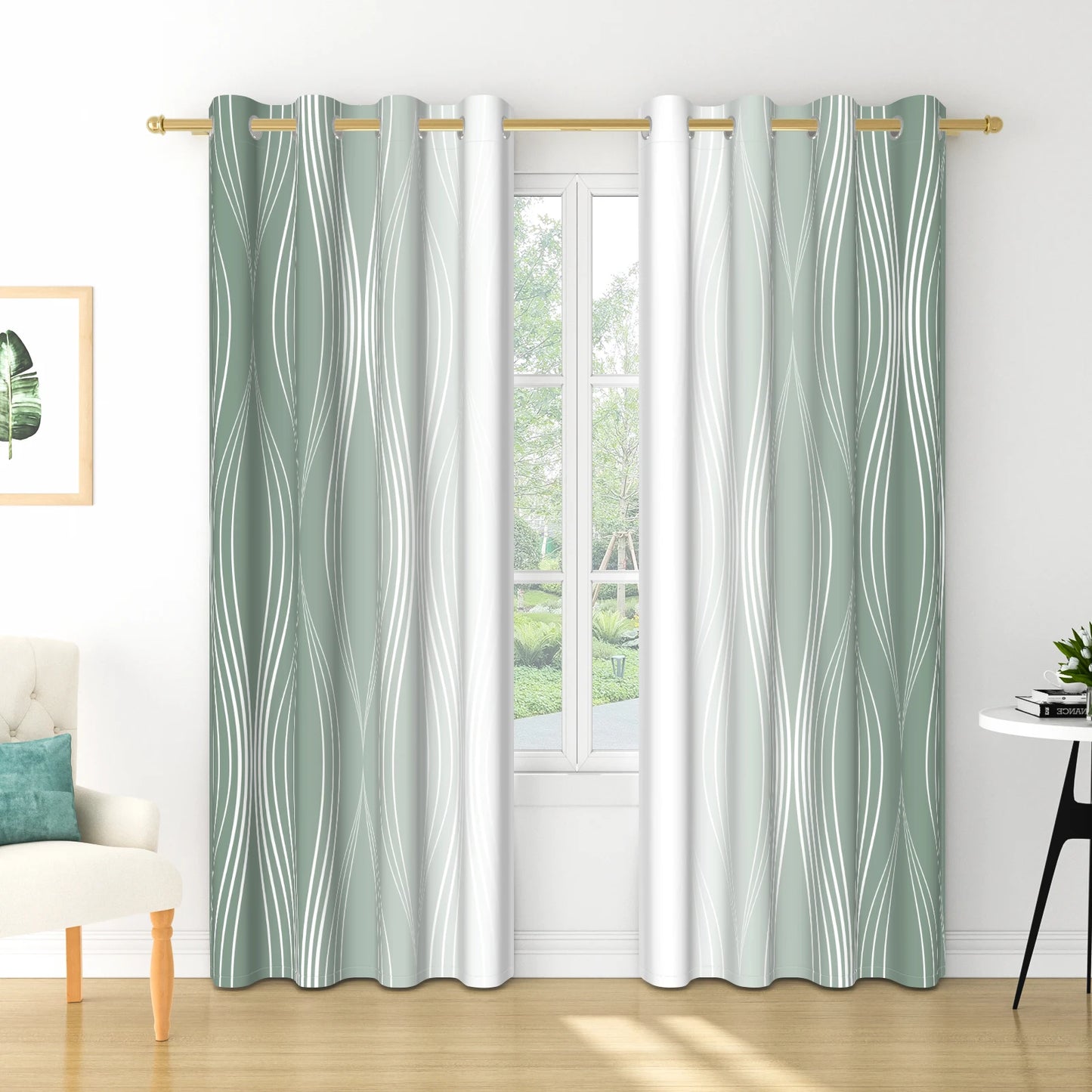 2pieces Modern Gradient Curtains Color Wave Design Color Gradient Polyester the Suitable Minimalist Bedroom Living Room Curtains