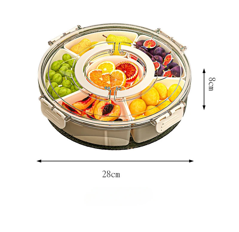 Rotating Snack Tray with Lid and Handle Fruit and Vegetable Tray Stackable Snack Box Containers Outdoor Party Snack Storage Box