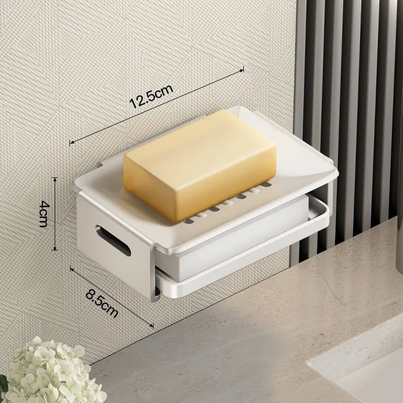 Bathroom Punching Free Household Wall Mounted Space Aluminum Toilet Shelf Soap Drainer Sponge