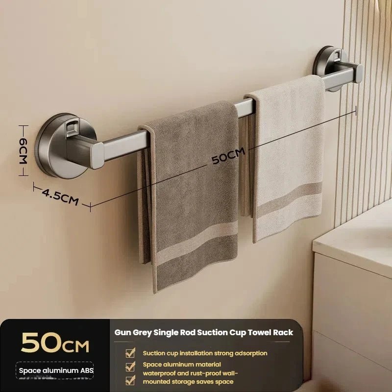 AILIHU Bathroom Suction Cup Towel Rack Non-perforated Storage Rack Wall-mounted Single-rod Bath Towel Storage Rack