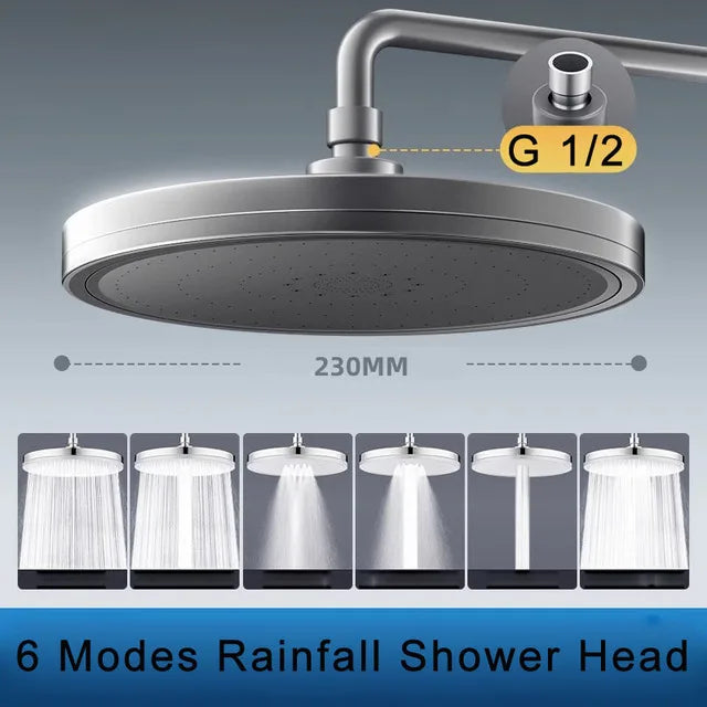 New 6 Modes Rainfall Shower Head Bathroom High Pressure Top Rain Shower Heads Shower Faucet Accessories Gun Grey/Black/Silver