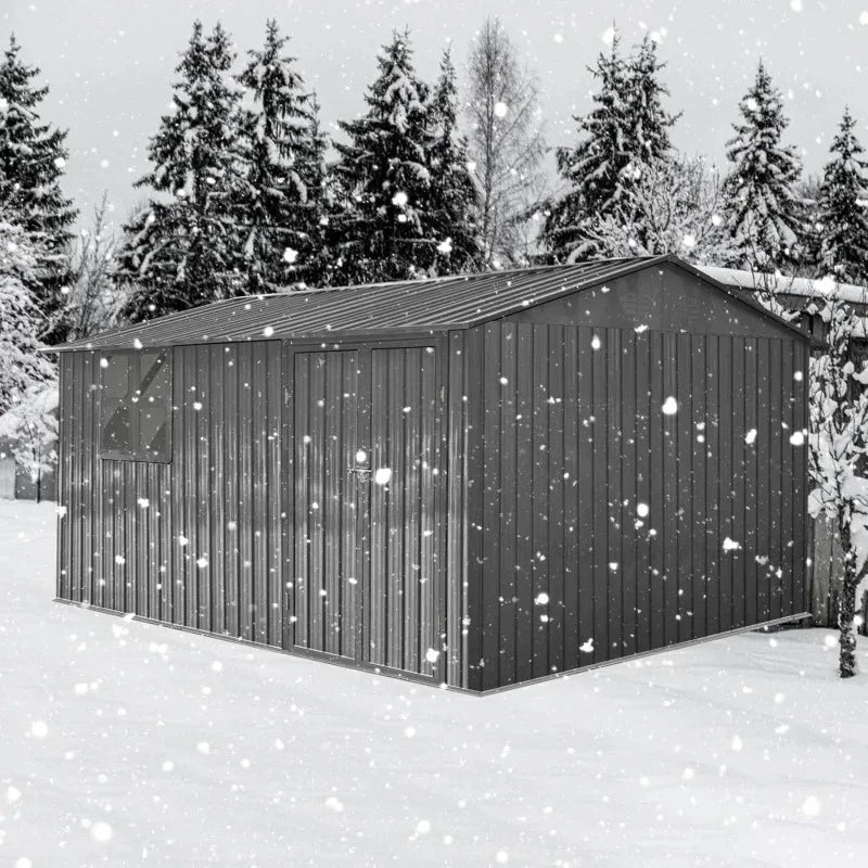 QWUCGO Extra Large 10ftx12ft,Outdoor Sheds Window,Tiny House,Metal Storage Shed with Design of Lockable Doors,U