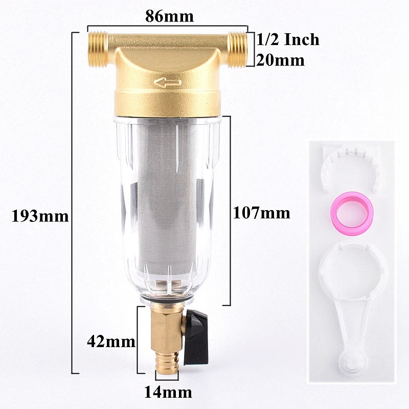 1/2" 3/4" 1" Domestic Water Stainless Steel Brass Pre-Filter House Central Water Purification Filter Home Water 40μm Filtration