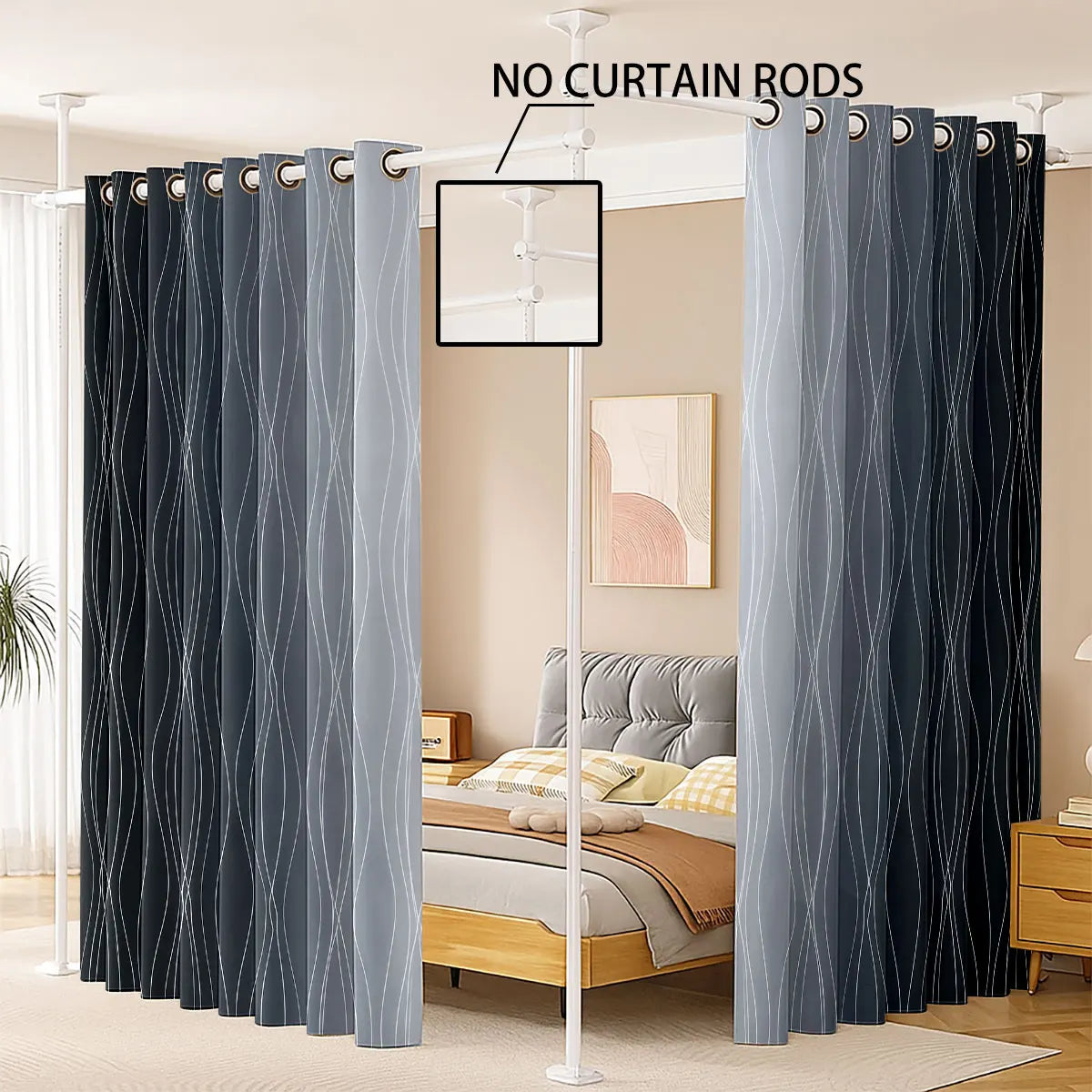 2pcs Minimalist Style Curved Lines Art Print Perforated Blackout Curtains Multi Size Living Room Bedroom Insulation Decoration
