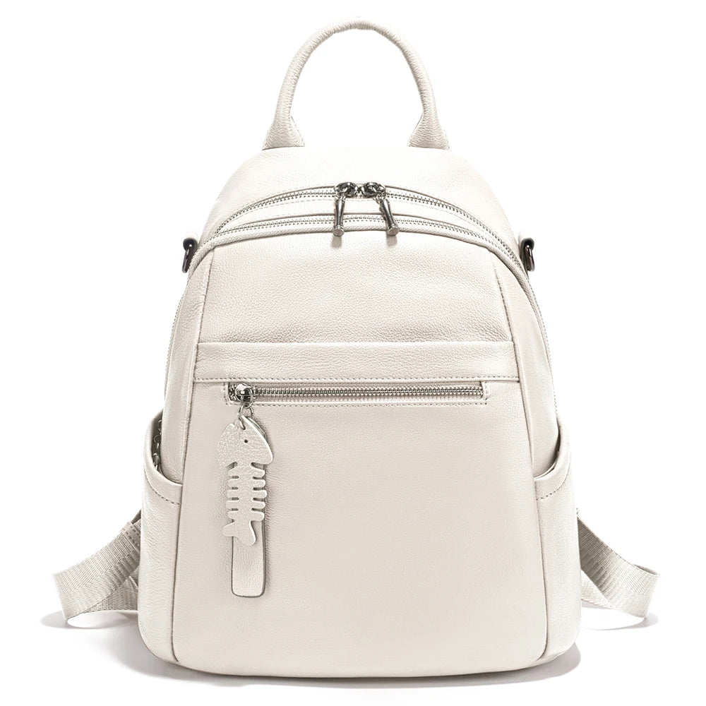 Soft Leather Women’s Backpack Large Capacity Crafted from premium cowhide leather with wide shoulder straps and multiple pockets. Stylish, durable, and perfect for everyday use.