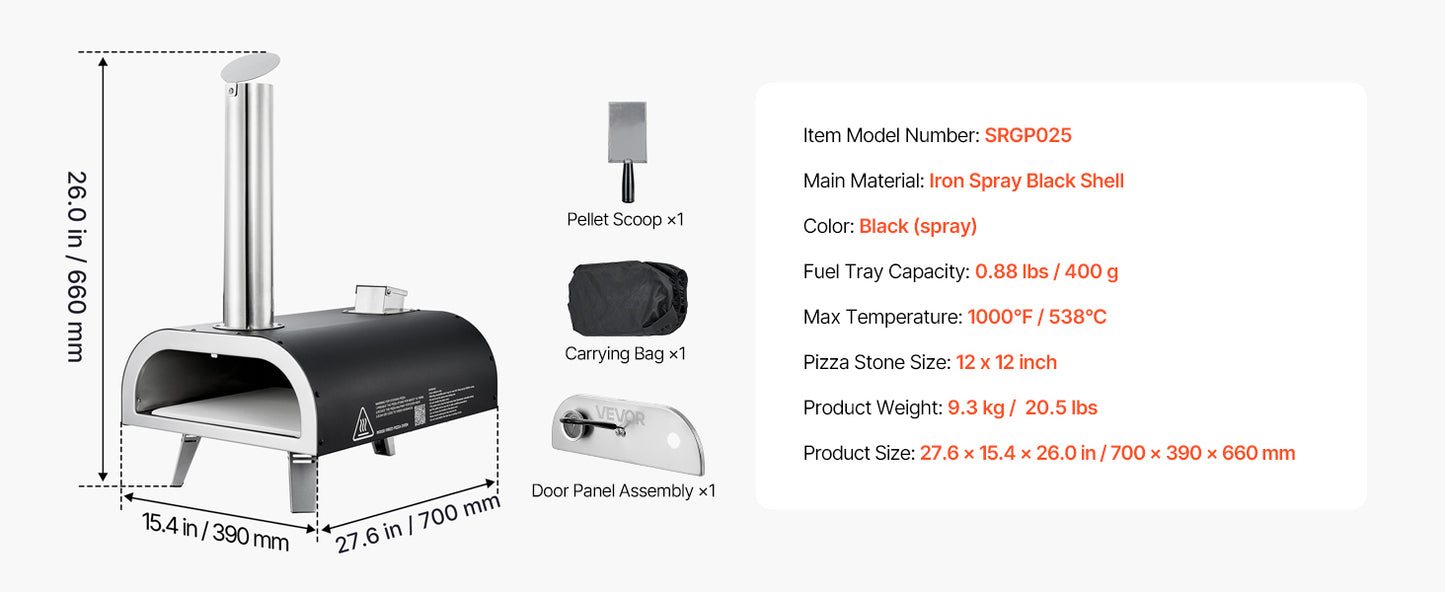 SucceBuy 12 Inch Outdoor Pizza Oven Wood Fired Pizza Ovens Pellet Pizza-Stove with Thermometer for Outside Backyard Patio Campin