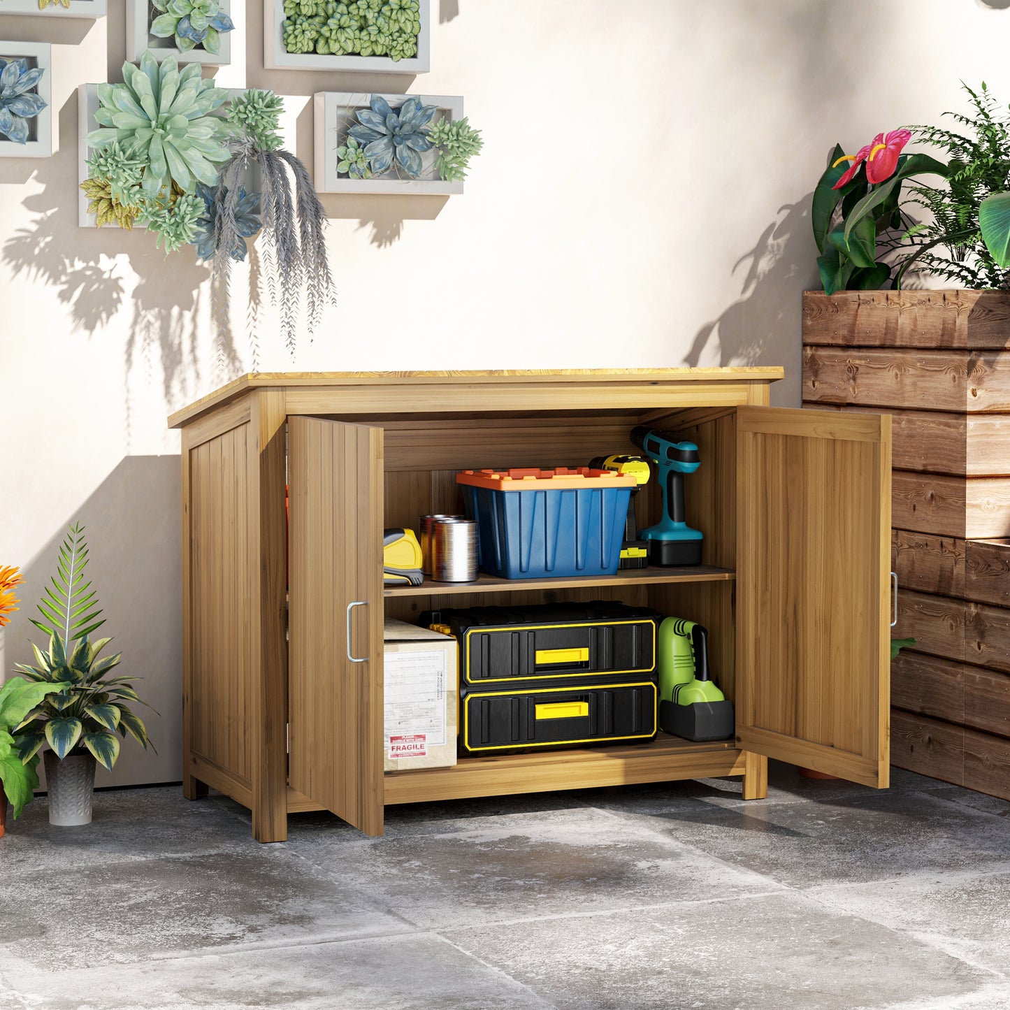 Outsunny garden cabinet wood, tool shed weatherproof 110x50x85cm, tool shed