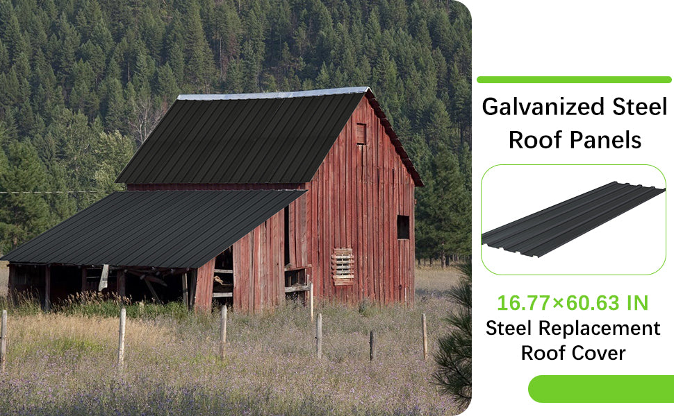 Galvanized Steel Roof Panels, L60.63"×W16.77" Heavy Duty Roofing Panel, Roof Protector for Garages, Sheds, (25PCS, 176.5 ft²)