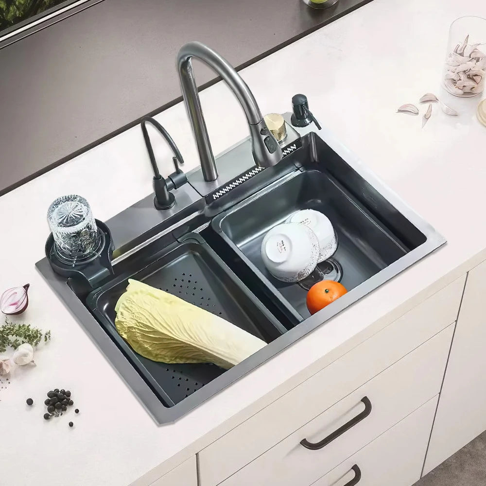 The Stainless Steel water Kitchen Kitchen wide Single Slot Integrated Digital Display falcet Set Soap Dispenser Cup Wash