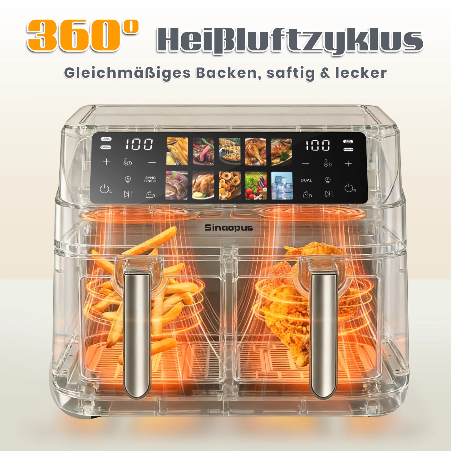 Air Fryer 8.5L 2000W LED Touch Viewing Window Oven Function 10 Programs Oil-Free Family Hot Air Fryer