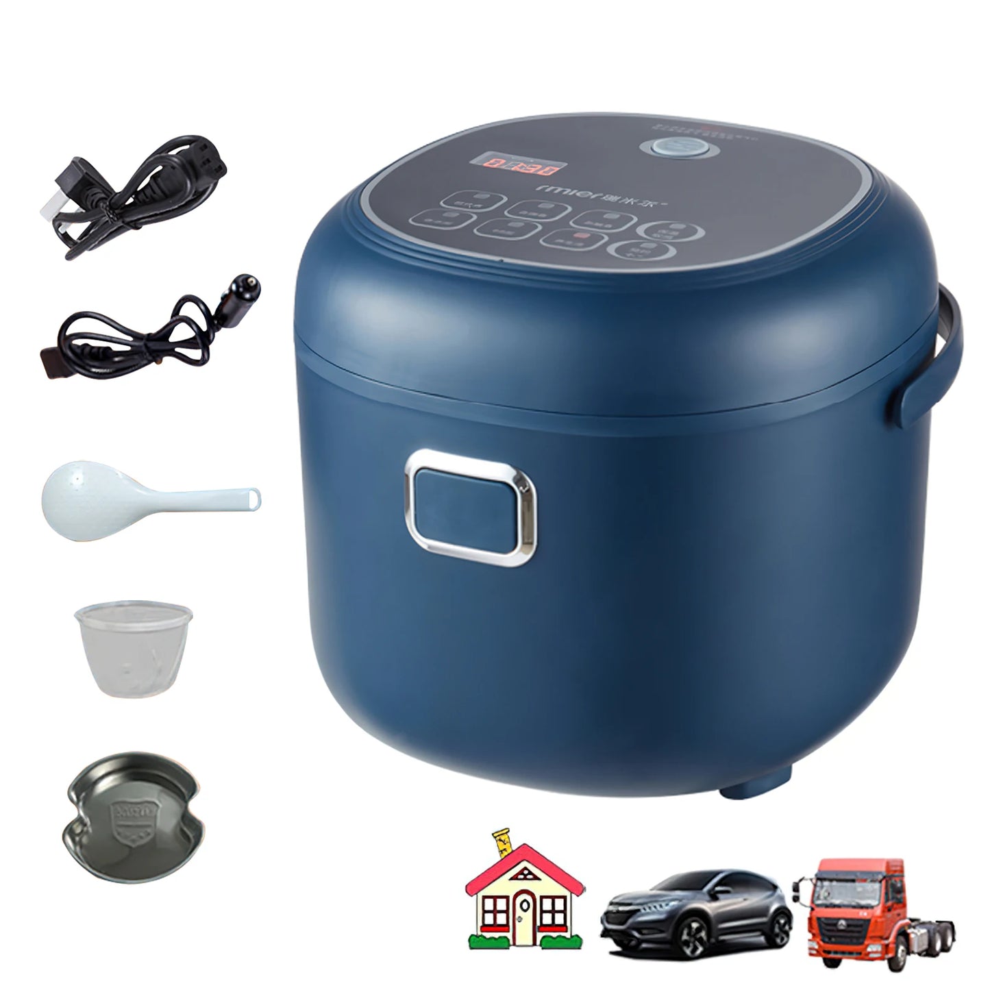 12V 24V 220V 2L 200Wcar Home Rice Cooker Van Car Rice Cooker For Car and Truck Carry Electric Rice Cookers for 1-3 People