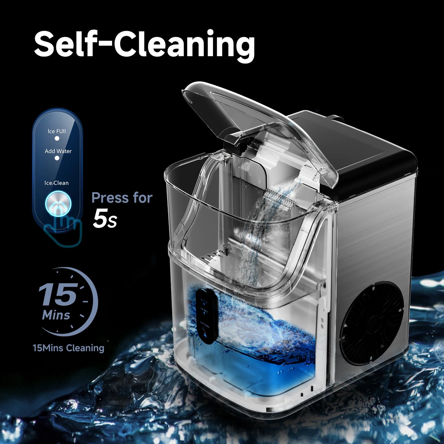 SIMZLIFE Pebble Ice Maker Machine with 35lbs/24H Soft Ice Self Cleaning Sonic Ice Maker Pellet Ice Maker for Home Kitchen Office
