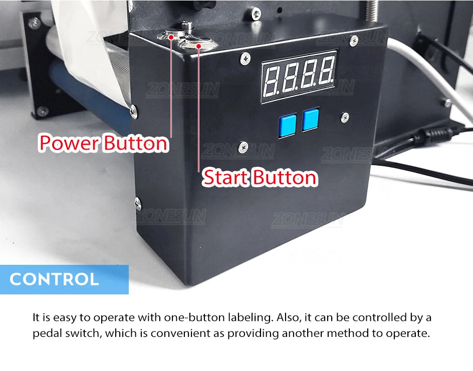 ZONESUN Round Bottle Labeling Machine With Smart Electric Pedal Glass Plastic Bottle Jar Vial Sticker Packaging Labeler ZS-TB16P