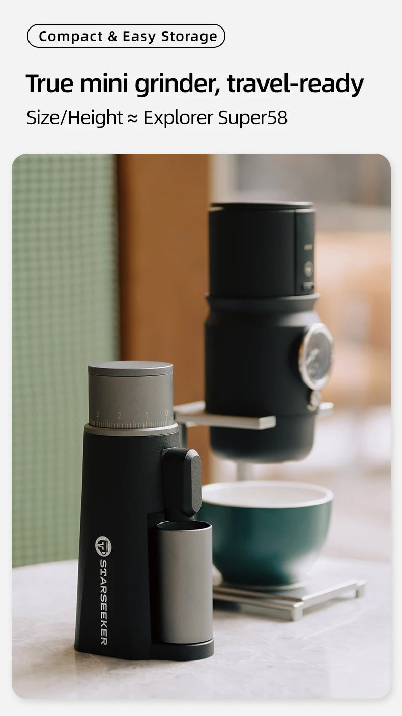 STARSEEKER EDGE Mini Portable Electric Coffee Grinder 38mm Cone Burr Stepless Adjustable Type-C Home Outdoor Travel Suit