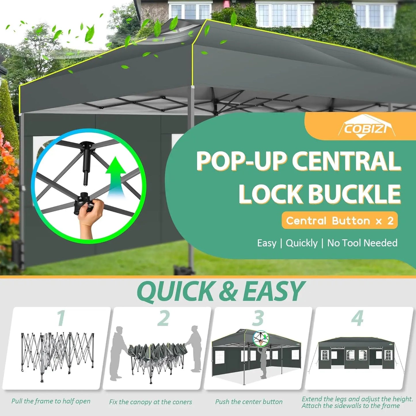 3x6 Pop-Up Waterproof Party Tent with 6 Sidewalls Features reflective stripes and ventilation openings, ideal for weddings, garden events, and outdoor gatherings. Easy to set up and durable.